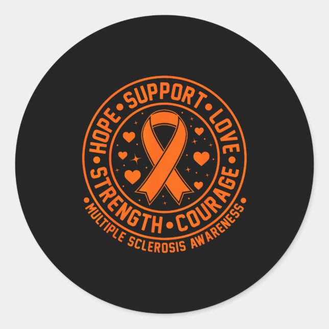 Orange Ribbon Multiple Sclerosis Awareness  Classic Round Sticker (Front)