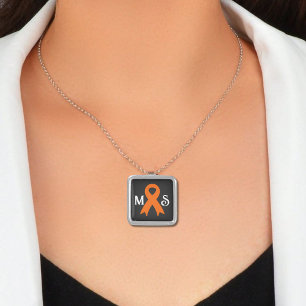 Orange Ribbon: Multiple sclerosis awareness Silver Plated Necklace