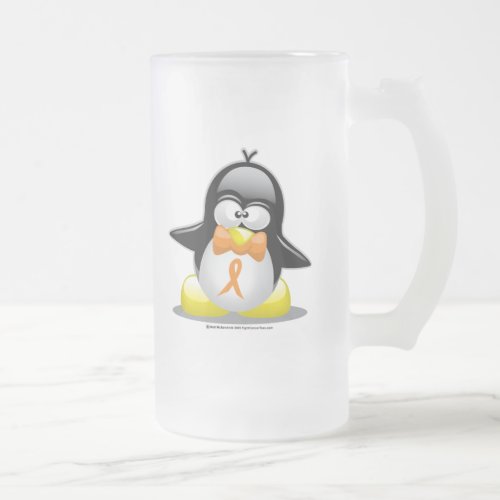 Orange Ribbon Penguin Frosted Glass Beer Mug