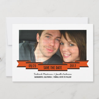 Orange Ribbon Photo Save the Date Invite