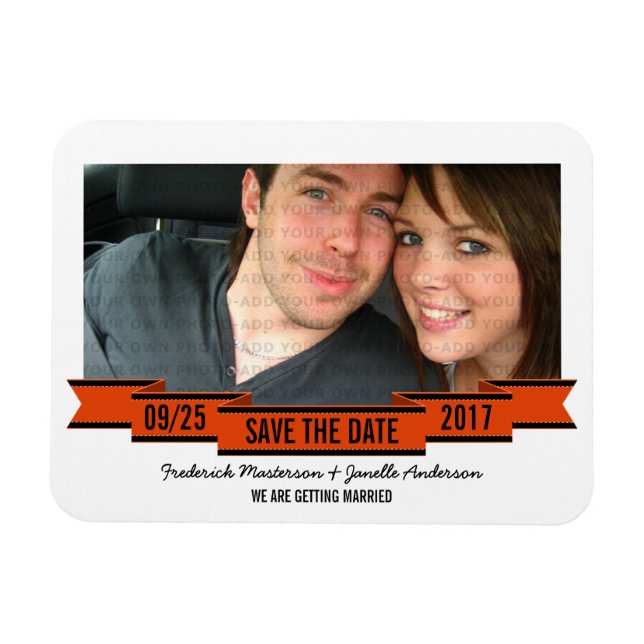 Orange Ribbon Photo Save the Date Magnet (Horizontal)