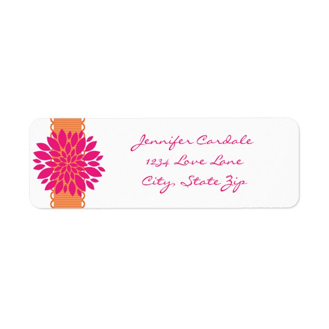 Orange Ribbon Pink Flower Return Address Labels (Front)