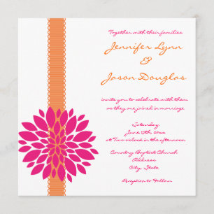 Orange Ribbon Pink Flower Wedding Invitations