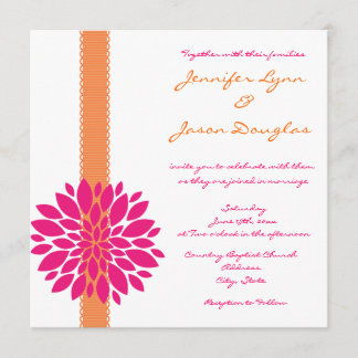 Orange Ribbon Pink Flower Wedding Invitations