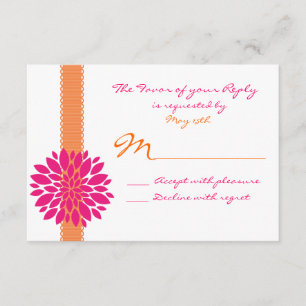 Orange Ribbon Pink Flower Wedding RSVP Reply Cards