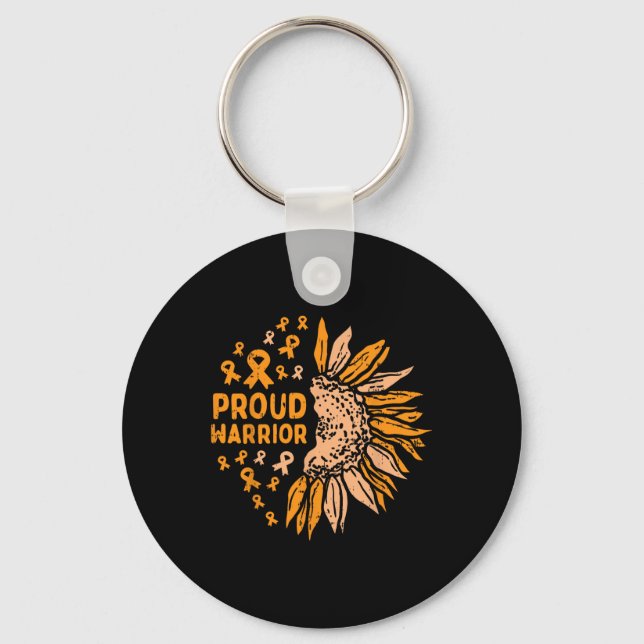 Orange Ribbon Proud Warrior Leukemia Awareness  Keychain (Front)