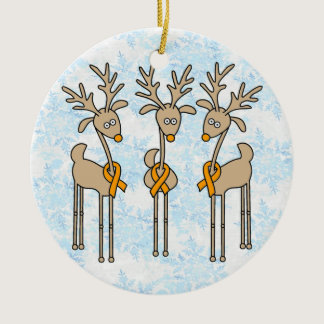 Orange Ribbon Reindeer Ceramic Ornament