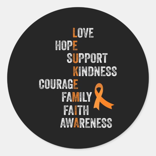 Orange Ribbon Sign Retro Vintage Aml Leukemia Awar Classic Round Sticker (Front)