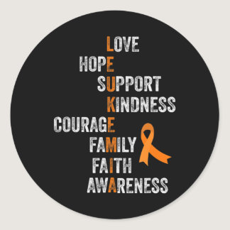 Orange Ribbon Sign Retro Vintage Aml Leukemia Awar Classic Round Sticker