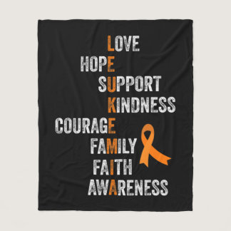 Orange Ribbon Sign Retro Vintage Aml Leukemia Awar Fleece Blanket