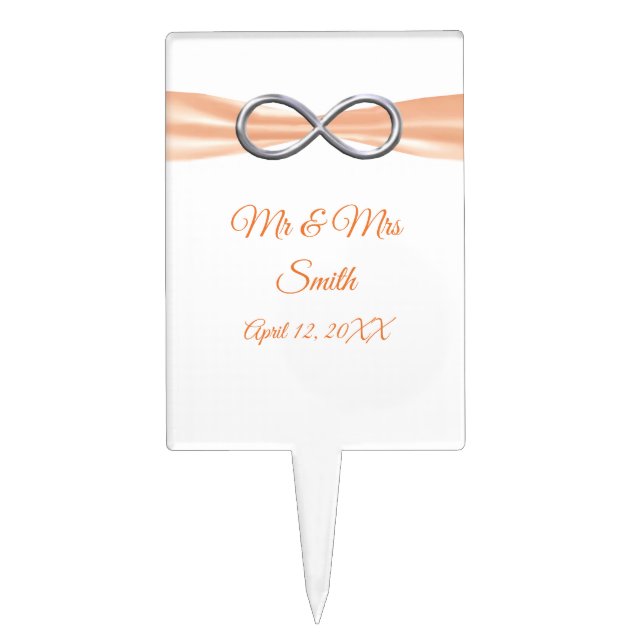 Orange Ribbon Silver Infinity Wedding Cake Topper (Front)