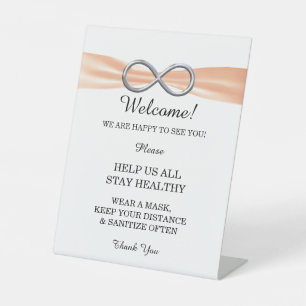 Orange Ribbon Silver Infinity Wedding Safety Pedestal Sign