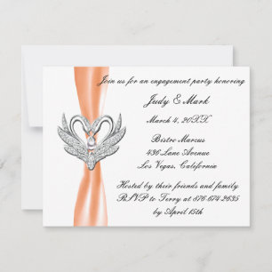 Orange Ribbon Silver Swans Engagement Party Invite