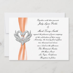 Orange Ribbon Silver Swans Invitation