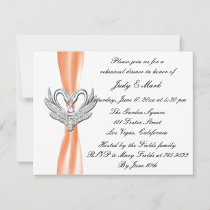 Orange Ribbon Silver Swans Rehearsal Dinner Invite