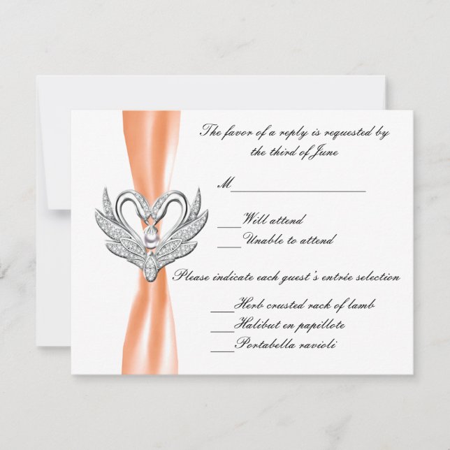 Orange Ribbon Silver Swans Response Card (Front)