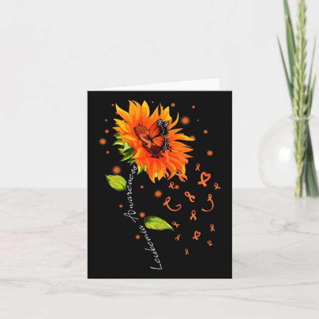 Orange Ribbon Sunflower Butterfly Leukemia Awarene Card (Front)