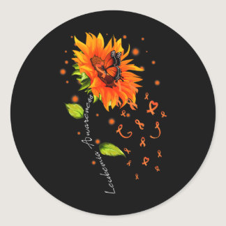 Orange Ribbon Sunflower Butterfly Leukemia Awarene Classic Round Sticker