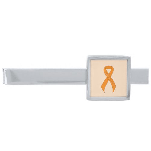 Orange Ribbon Support Awareness Silver Finish Tie Clip