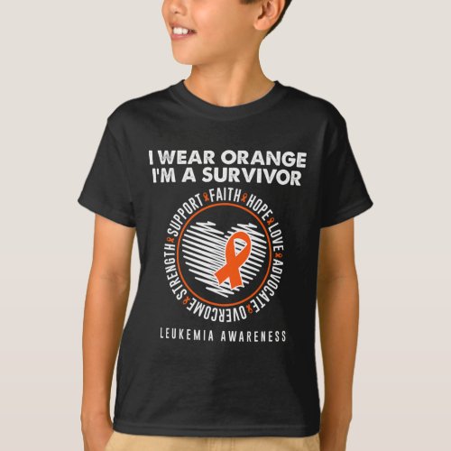 Orange Ribbon Survivor Leukemia Blood Cancer Aware T_Shirt