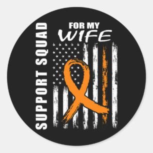 Orange Ribbon Wife Leukemia Awareness USA Flag Can Classic Round Sticker