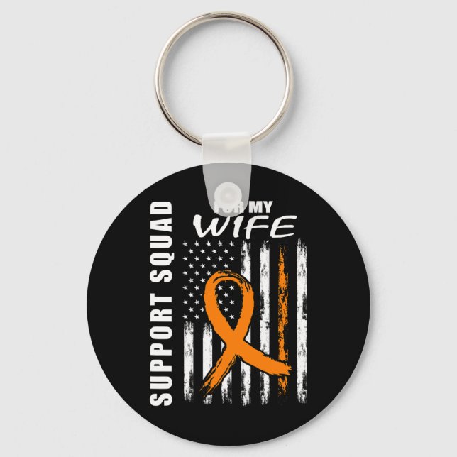 Orange Ribbon Wife Leukemia Awareness USA Flag Can Keychain (Front)