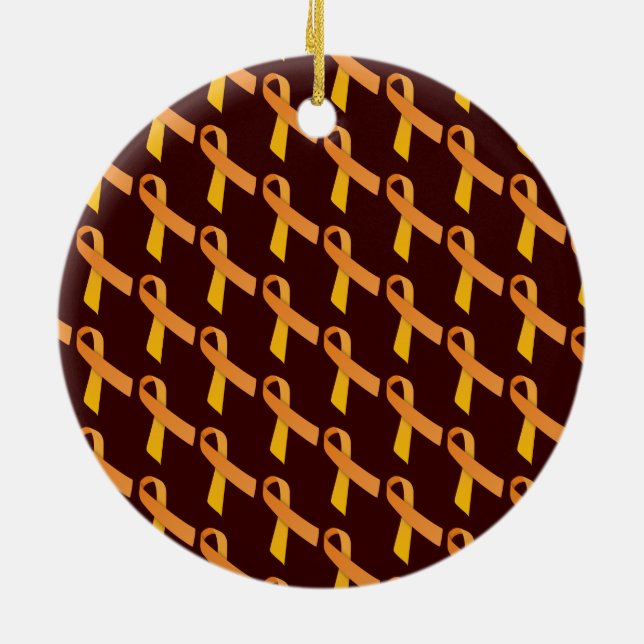 Orange Ribbons Tiled Pattern Ceramic Ornament (Back)
