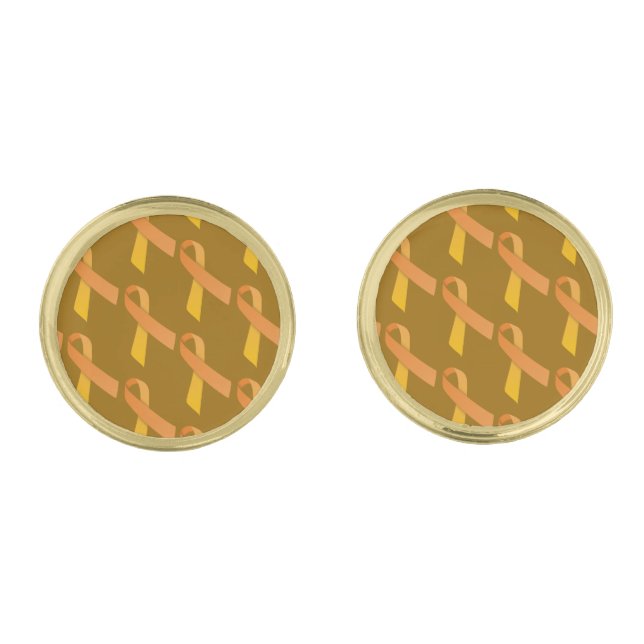 Orange Ribbons Tiled Pattern Gold Cufflinks (Front)