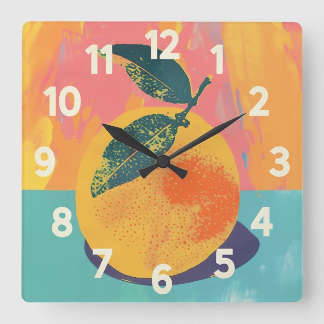 Orange Risograph Square Wall Clock (Front)