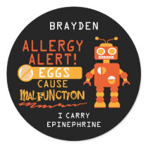 Orange Robot Egg Allergy Alert Personalized Classic Round Sticker