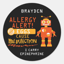 Orange Robot Egg Allergy Alert Personalized Classic Round Sticker