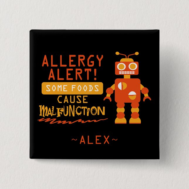 Orange Robot Food Allergy Alert Button (Front)