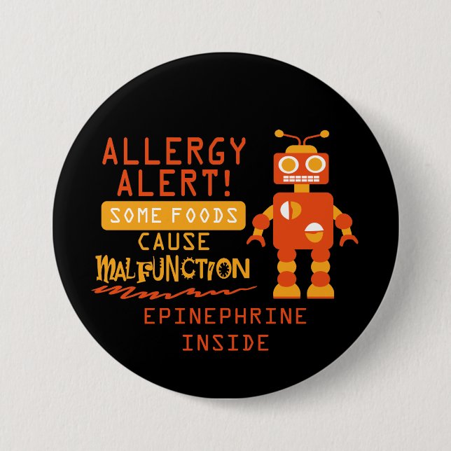 Orange Robot Food Allergy Alert Button (Front)