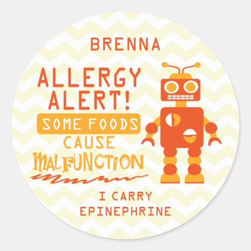 Orange Robot Food Allergy Alert Stickers