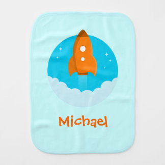 Orange Rocketship Burp Cloth