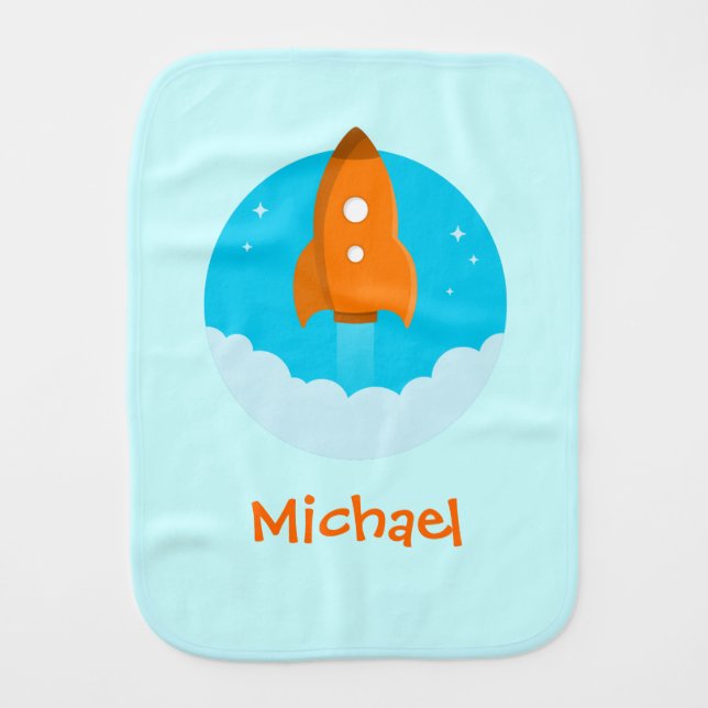 Orange Rocketship Burp Cloth (Front)