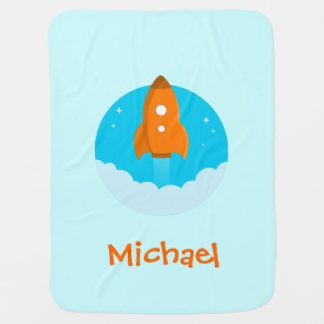 Orange Rocketship Stroller Blanket