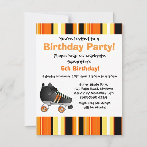 Orange Roller Skate Birthday Party - Orange Stripe Invitations