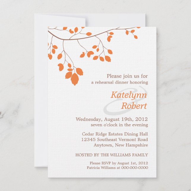 Orange Romance Rehearsal Dinner Invitation (Front)