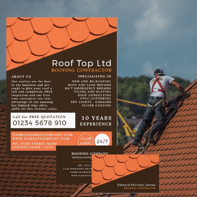 Orange Roof Tiles, Roofer, Roofing Contractor Flyer (Creator Uploaded)