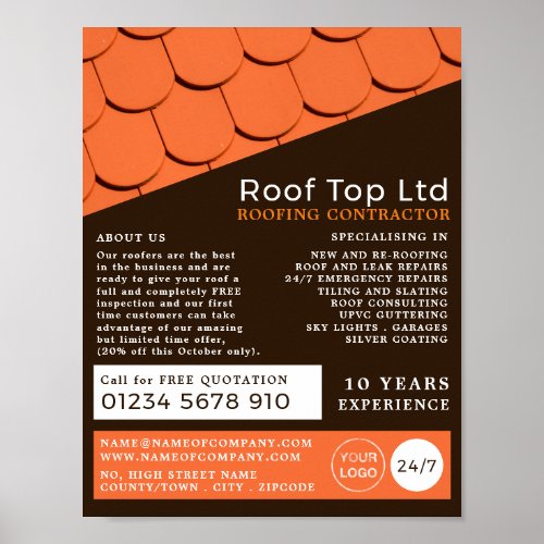 Orange Roof Tiles Roofer Roofing Contractor Poster