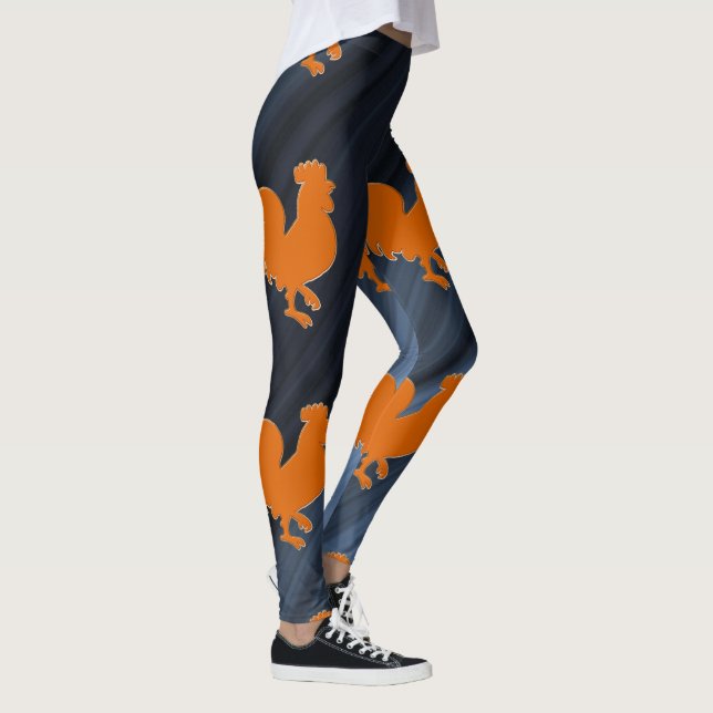 Orange Rooster & Blue Background Leggings (Right)