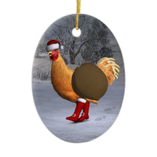 Orange Rooster Santa Claus Ceramic Ornament