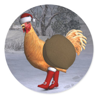Orange Rooster Santa Claus Classic Round Sticker