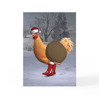 Orange Rooster Santa Claus Holiday Card