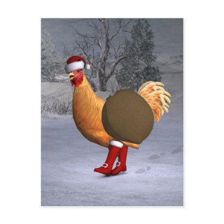 Orange Rooster Santa Claus Holiday Postcard
