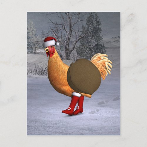 Orange Rooster Santa Claus Holiday Postcard