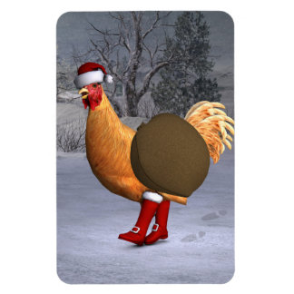 Orange Rooster Santa Claus Magnet