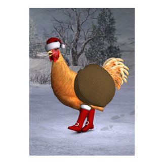 Orange Rooster Santa Claus Poster