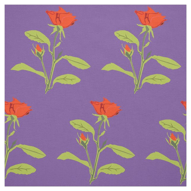 Orange Rose and Bud Leaves Fabric (Swatch)